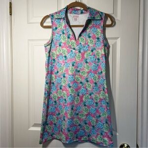 Alvins Island Sleeveless Floral Dress Turtle Pineapple Print Size Small